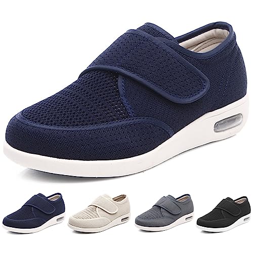 Extra Breite Walking-Ödem-Sneaker, Extra Breite Diabetiker-Ödem-Sneaker Für Damen Mit Voll Verstellbaren Verschlüssen, Einfaches An- Und Ausziehen, Luftpolster-Sneaker, Herren 4,5/Damen 5 (Blau, Herr von XAoSCd