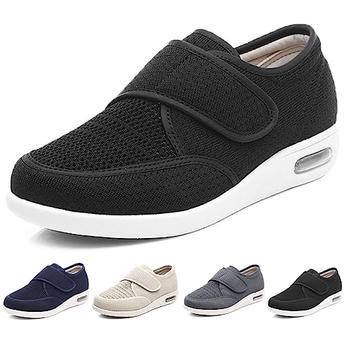 Extra Breite Walking-Ödem-Sneaker, Extra Breite Diabetiker-Ödem-Sneaker Für Damen Mit Voll Verstellbaren Verschlüssen, Einfaches An- Und Ausziehen, Luftpolster-Sneaker, Herren 4,5/Damen 5 (Schwarze von XAoSCd