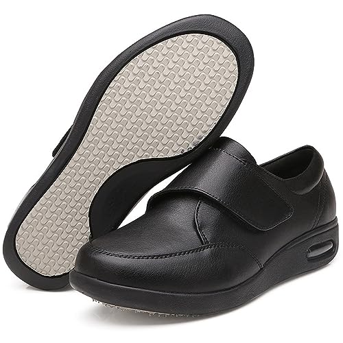 Herren-Schuhe Für Diabetische Ödeme, Erweiterte Weiten, Extra Breite Leder-Wanderschuhe, Verstellbarer Verschluss, Rutschfeste, Leichte Wanderschuhe Für Ältere, Geschwollene Füße (Schwarze Männer 4/ von XAoSCd