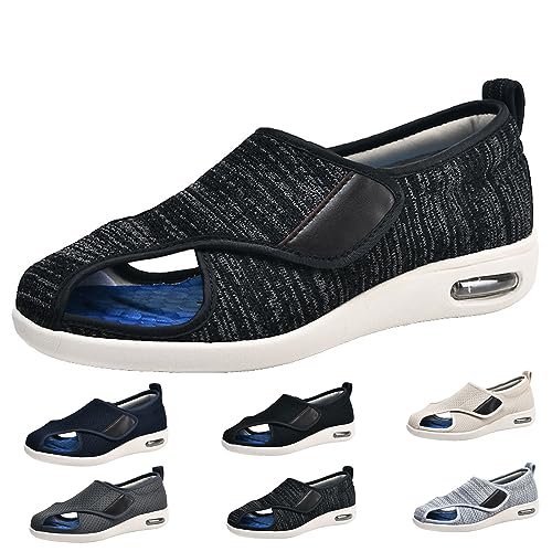 Leichte Walking-Sneaker, Diabetiker-Sandalen Für Damen, Verstellbare Breite, Arthritis- Und Ödem-Schuhe Für Ältere Menschen, Arthritis-Ödeme, Geschwollene Füße (Schwarz Grau Herren 10/Damen 10,5) von XAoSCd