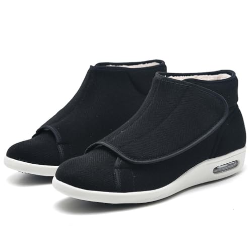 Leichte Wander-Sneaker, Verstellbare Warme Plüsch-Schuhe Mit Breiter Breite, Orthopädische Winterschuhe Für Drinnen Und Draußen, Für Geschwollene Füße Bei Senioren (Schwarze Männer 8,5/Damen 9,5) von XAoSCd