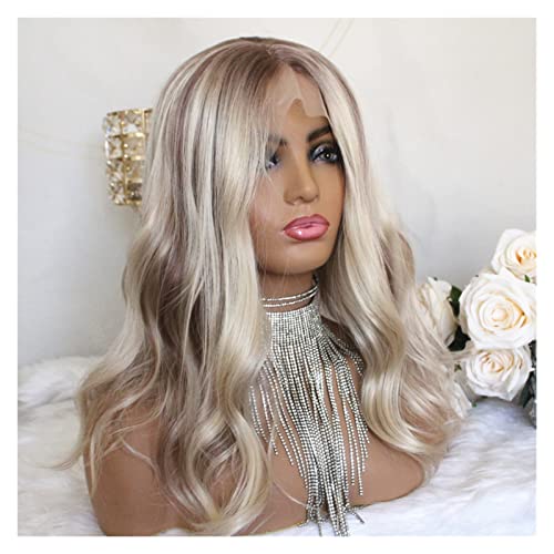 Perücke Mit Spitzenfront, Synthetische Perücke Für Frauen, Gewellte Spitzenfrontperücke, Highlight-Perücke, Graue Perücken Für Frauen (Einfarbig, 35,6 Cm) von XAoSCd
