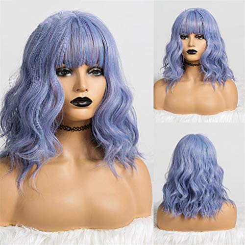 Synthetische Front-Perücken, Hellblond, Lolita, Cosplay, Bobo-Perücke, Synthetisches Kurzes Haar Mit Pony, Für Frauen, Wasserwellen, Süße Perücke, Hohe Temperatur, E (C) von XAoSCd