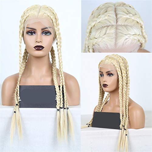 Synthetische Frontperücken, Lange Blonde Synthetische Volle Perücke, Hitzebeständige Geflochtene Perücke Für Frauen, Tief Cosplay, Blonde Perücke, Zopfperücke, 26 Zoll (18 Zoll) von XAoSCd