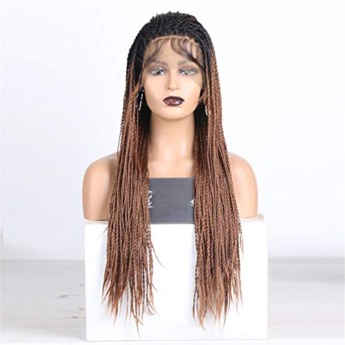 Synthetische Frontperücken, Langes Ombre-Braunes Haar, Synthetische Perücke, Zweifarbig, Dunkelbraun, 2X Twist Braid-Perücke, Damen-Perücke Ohne Kleber, 18 Zoll (28 Zoll) von XAoSCd