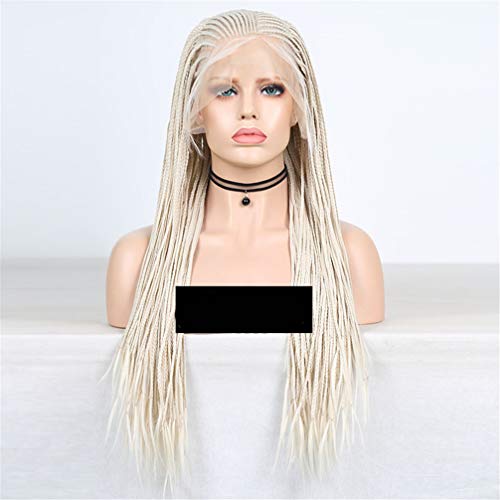 Synthetische Frontperücken, Platinblond, Geflochtene Box-Braid-Perücke, Lang, 13 X 6, Synthetische Frontperücke Für Frauen, Tiefblondes Haar, Perücke, 28 Zoll (24 Zoll) von XAoSCd