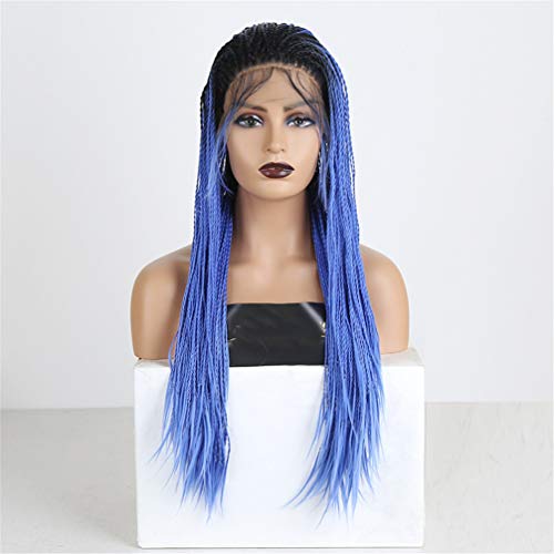 Synthetische Frontperücken Damen Lange 2-Ton-Farbe Synthetische Frontperücke Ombre Blau 2X Geflochtene Perücke Hitzebeständige Cosplay-Perücke, 16 Zoll (18 Zoll) von XAoSCd