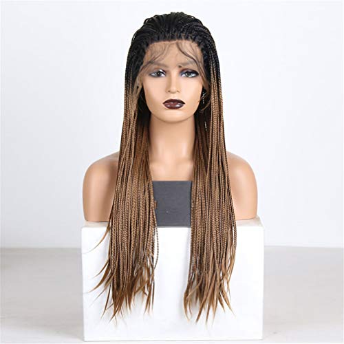 Synthetische Frontperücken Damen Lange Synthetische Frontperücke Ombre Braun Hitzebeständiges Haar Cosplay Perücke Für Damen Zweifarbige Geflochtene Box Braid Perücke, 26 Zoll (18 Zoll) von XAoSCd