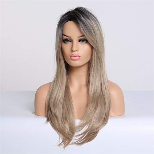 Synthetische Frontperücken Ombre Schwarz Braun Blonde Lange Gerade Synthetische Perücke Für Damen Party Cosplay Perücke Mit Seitlichem Pony Hitzebeständig,C (A) von XAoSCd