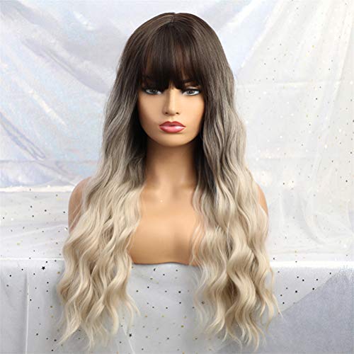 Synthetische Frontperücken Ombre Schwarz Braun Blonde Lange Gerade Synthetische Perücke Für Damen Party Cosplay Perücke Mit Seitlichem Pony Hitzebeständig,C (C) von XAoSCd