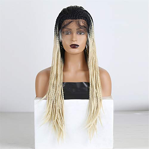 Synthetische Frontperücken Synthetische Frontperücken Damen Lange Ombre Blonde Perücke Kostenlose Teilsynthetische Frontperücke Zweifarbige Blonde 2X Twist Braid Perücke Cosplay Perücke,B,18 Zoll (20 von XAoSCd