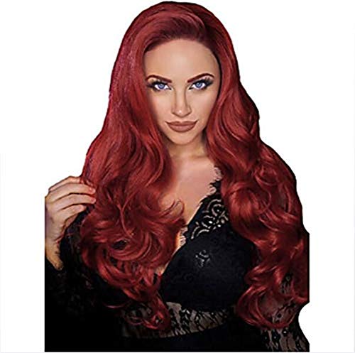 Synthetische Perücken Mit Spitzenfront, Gewellte Synthetische Perücke Für Damen, Rote Dame Mit Lockigem Haar, Lace-Front-Perücke, Weiblich, Halb Handgenäht, 20 Zoll (22 Zoll) von XAoSCd