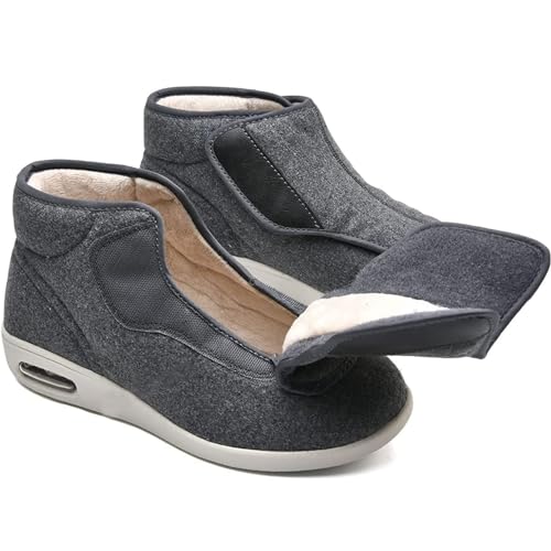 Verstellbare Diabetiker-Schuhe Für Herren, Warme Fleece-Schuhe Für Diabetiker, Rutschfest, Runde Zehen, Verstellbar, Breit, Memory-Form, Arthritis, Geschwollene Stiefel (Dunkelgrau, Herren 9/Damen 10 von XAoSCd