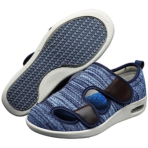 XAoSCd Damen-Slipper Mit Fußgewölbeunterstützung, Verstellbarer Verschluss, Atmungsaktiv, Leicht, rutschfest, Luftpolster-Sneaker Für Geschwollene Füße, Ödeme (Hellblau, Herren 13) von XAoSCd