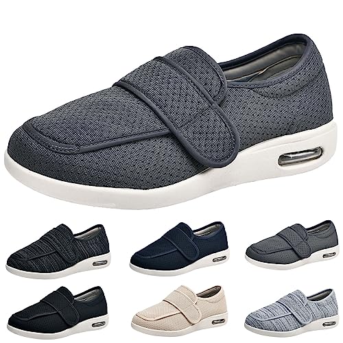 XAoSCd Damen-Wanderschuhe Mit Fußgewölbeunterstützung, Extra Breite Weiten, Walking-Ödem-Sneaker, Verstellbarer Riemen, Einfaches An- Und Ausziehen, Herren 9/Damen 10 (Dunkelgrau, Herren 6/Damen 7) von XAoSCd