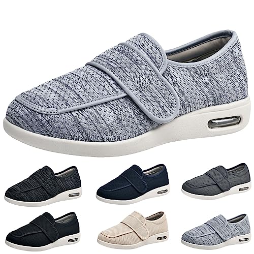 XAoSCd Damen-Wanderschuhe Mit Fußgewölbeunterstützung, Extra Breite Weiten, Walking-Ödem-Sneaker, Verstellbarer Riemen, Einfaches An- Und Ausziehen, Herren 9/Damen 10 (Hellgrau, Herren 8/Damen 9,5) von XAoSCd