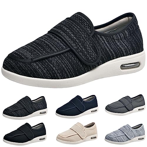 XAoSCd Damen-Wanderschuhe Mit Fußgewölbeunterstützung, Extra Breite Weiten, Walking-Ödem-Sneaker, Verstellbarer Riemen, Einfaches An- Und Ausziehen, Herren 9/Damen 10 (Schwarz, Grau, Herren 14) von XAoSCd