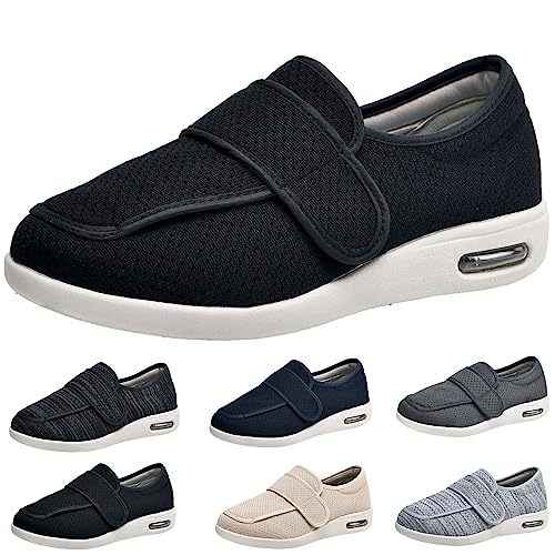 XAoSCd Damen-Wanderschuhe Mit Fußgewölbeunterstützung, Extra Breite Weiten, Walking-Ödem-Sneaker, Verstellbarer Riemen, Einfaches An- Und Ausziehen, Herren 9/Damen 10 (Schwarze Herren 7,5/Damen 9) von XAoSCd