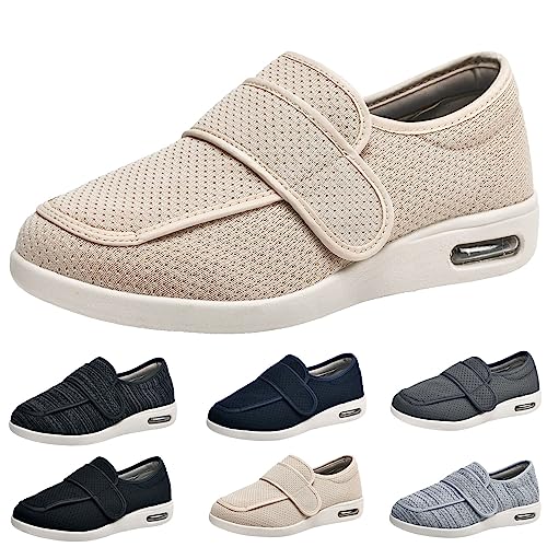 XAoSCd Damen-Wanderschuhe Mit Fußgewölbeunterstützung, Extra Breite Weiten, Wander-Ödem-Sneaker, Verstellbarer Riemen, Einfaches An- Und Ausziehen, Herren 9/Damen 10 (Beige Herren 11,5/Damen 12,5) von XAoSCd