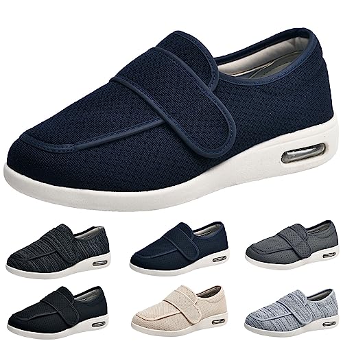 XAoSCd Damen-Wanderschuhe Mit Fußgewölbeunterstützung, Extra Breite Weiten, Wander-Ödem-Sneaker, Verstellbarer Riemen, Einfaches An- Und Ausziehen, Herren 9/Damen 10 (Blau, Herren 8/Damen 9,5) von XAoSCd