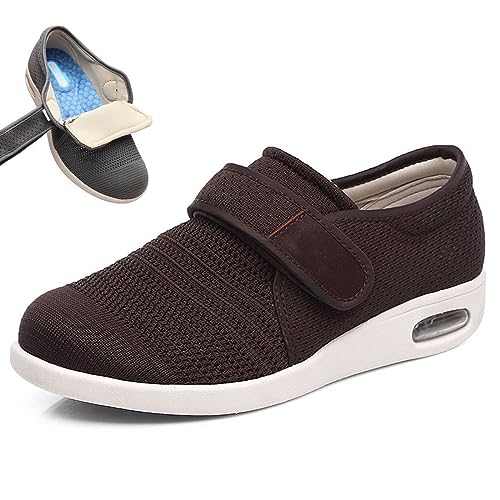 XAoSCd Diabetikerschuhe Für Ältere Männer, Verstellbarer Verschluss Für Arthritis, Geschwollene Ödeme, Plantarfasziitis, Geschwollene Füße, Wanderschuhe (Braun, Herren 6,5/Damen 7) von XAoSCd