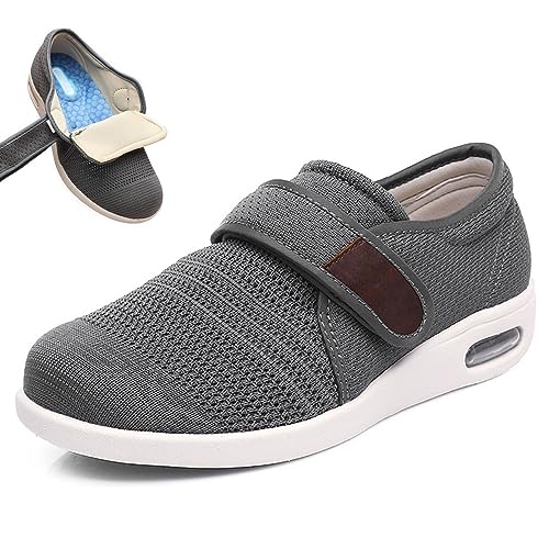 XAoSCd Diabetikerschuhe Für Ältere Männer, Verstellbarer Verschluss Für Arthritis, Geschwollene Ödeme, Plantarfasziitis, Geschwollene Füße, Wanderschuhe (Dunkelgrau, Herren 8/Damen 9) von XAoSCd