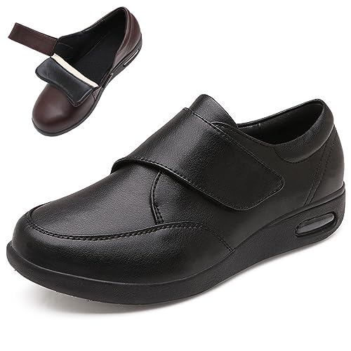 XAoSCd Diabetikerschuhe Für Herren, Breite Schuhe, Extra Breite Leder-Wanderschuhe Zur Ödem-Erholung, Oxford-Schuhe Mit Klettverschluss Für Geschwollene Füße (Schwarz, Herren, 11,5) von XAoSCd