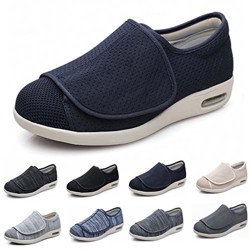 XAoSCd Extra Breite Ödem-GEH-Sneaker, Herrenschuhe Mit Weiter Weite Und Verstellbarem Verschluss, Leicht, Herren 9,5/Damen 10,5 (Dunkelblau, Herren 5,5/Damen 6,5) von XAoSCd