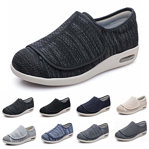 XAoSCd Extra Breite Ödem-GEH-Sneaker, Herrenschuhe Mit Weiter Weite Und Verstellbarem Verschluss, Leicht, Herren 9,5/Damen 10,5 (Schwarz-Grau, Herren 10,5/Damen 11,5) von XAoSCd