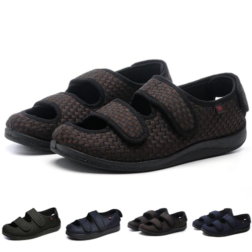 XAoSCd Extra Breite Sandalen Für Herren Und Damen, Verstellbare, Leicht Zu Schließende Schuhe, Lässige, Leichte, Atmungsaktive Schuhe Für Senioren, Ödeme Im Innen- Und Außenbereich (Brown Men 9) von XAoSCd