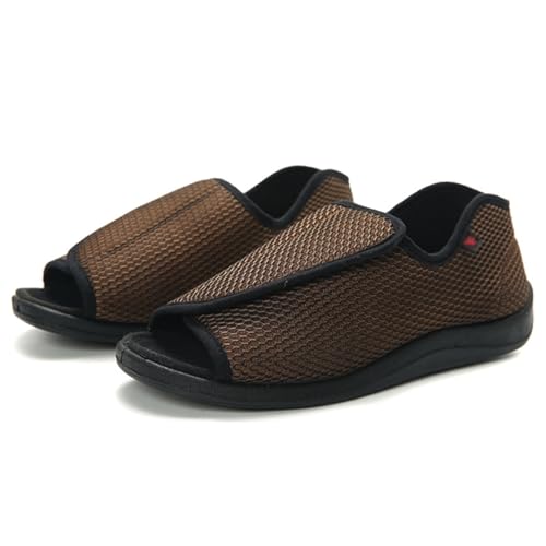 XAoSCd Extra Breite Schlupfschuhe Für Senioren, Rutschfeste, Verstellbare Hausschuhe Für Männer Und Ältere Menschen, Sandalen Für Durch Ödeme Geschwollene Füße (Braun, Damen, Größe 8) von XAoSCd