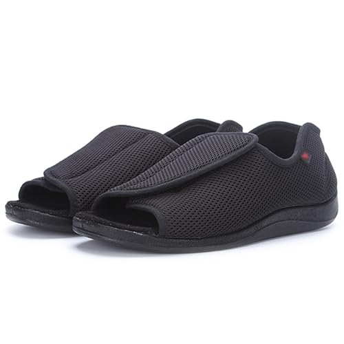 XAoSCd Extra Breite Schlupfschuhe Für Senioren, Rutschfeste, Verstellbare Hausschuhe Für Männer Und Ältere Menschen, Sandalen Für Durch Ödeme Geschwollene Füße (Schwarz Herren 7,5/Damen 11) von XAoSCd