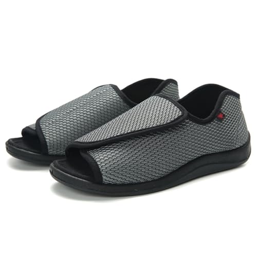 XAoSCd Extra Breite Schlupfschuhe Für Senioren, Rutschfeste, Verstellbare Hausschuhe Für Männer Und Ältere Menschen, Sandalen Für Geschwollene Füße Bei Ödemen (Dunkelgrau, Damen, Größe 44) von XAoSCd