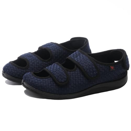 XAoSCd Herren-Hausschuhe, Leichte Wanderschuhe, Verstellbare Breite Hausschuhe, Rutschfeste Sneaker-Sandalen Für Ältere Menschen Mit Ödemen Und Geschwollenen Füßen (New Blue Women 8.5) von XAoSCd