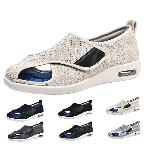 XAoSCd Leichte Walking-Sneaker, Diabetiker-Sandalen Für Damen, Verstellbare Breite, Arthritis- Und Ödem-Schuhe Für Ältere Menschen, Arthritis-Ödeme, Geschwollene Füße (Beige Herren 14) von XAoSCd