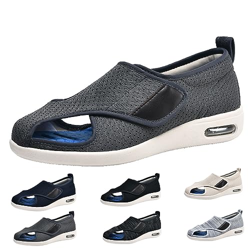 XAoSCd Leichte Walking-Sneaker, Diabetiker-Sandalen Für Damen, Verstellbare Breite, Arthritis- Und Ödem-Schuhe Für Ältere Menschen, Arthritis-Ödeme, Geschwollene Füße (Dunkelgrau, Herren 8/Damen 9) von XAoSCd