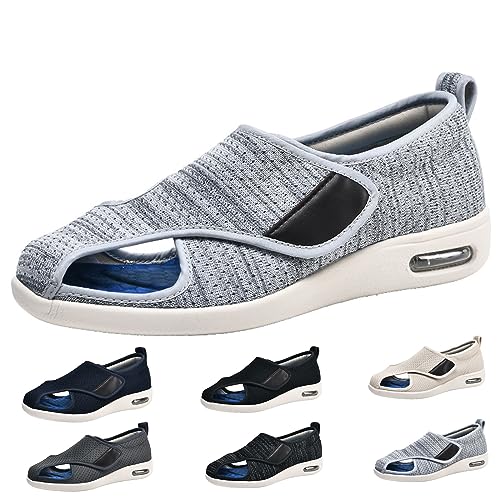 XAoSCd Leichte Walking-Sneaker, Diabetiker-Sandalen Für Damen, Verstellbare Breite, Arthritis- Und Ödem-Schuhe Für Ältere Menschen, Arthritis-Ödeme, Geschwollene Füße (Hellgrau, Herren 4,5/Damen 5,5) von XAoSCd