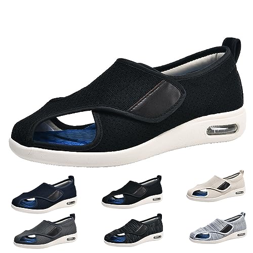 XAoSCd Leichte Walking-Sneaker, Diabetiker-Sandalen Für Damen, Verstellbare Breite, Arthritis- Und Ödem-Schuhe Für Ältere Menschen, Arthritis-Ödeme, Geschwollene Füße (Schwarze Männer 11) von XAoSCd