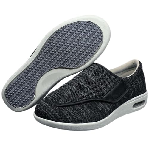 XAoSCd Leichte Wander-Sneaker, Verstellbarer Verschluss, Leicht, Atmungsaktiv, Geschwollene Füße, GEH-Ödem-Sneaker, Herren 12/Damen 13 (Schwarz, Grau, Herren 6/Damen 7) von XAoSCd