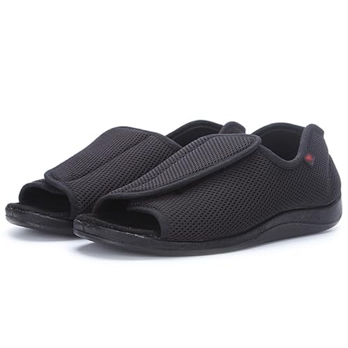 XAoSCd Männer Frauen Extra Breite Slip-On-Schuhe Für Senioren, Rutschfeste Verstellbare Hausschuhe Für Männer Ältere Sandalen Für Ödeme Geschwollene Füße (Schwarze Männer 10) von XAoSCd