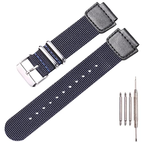 Militär Nylonarmband Kompatibel mit Casio AE1200WH AE-1500 W-218H SGW-300 500 Herren Edelstahlring Ersatz Uhrenarmband (Blue Silverbuckle) von XBDSW