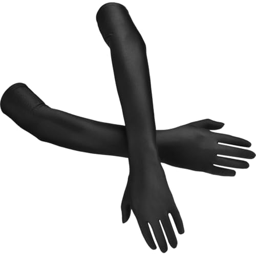 XBFOCNH Lange Handschuhe Damen Satin Fingerhandschuhe Oper Braut Tanzhandschuhe Party Schwarz Stretch Handschuhe Erwachsene Halloween Handschuhe 53cm von XBFOCNH