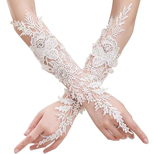 XBFOCNH Lange Spitzenhandschuhe Weiß Damen Fingerlose Handschuhe Lange Spitze Brautparty Ballkleid Oper 1920er Armbinden Damen Spitze Atmungsaktiv Maskerade Hochzeit von XBFOCNH