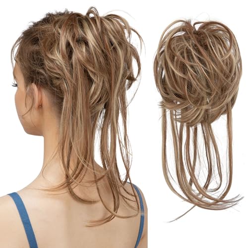 Messy Bun Haarteil, zerzauste Hochsteckfrisur, Haarverlängerung, synthetisches elastisches Haarteil, Pferdeschwanz, Haargummi für Damen (12H24) von XBHNISDH