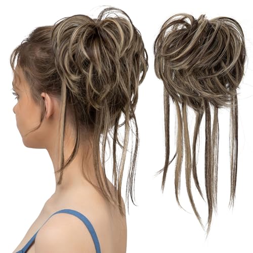 Messy Bun Haarteil, zerzauste Hochsteckfrisur, Haarverlängerung, synthetisches elastisches Haarteil, Pferdeschwanz, Haargummi für Damen (6H24B) von XBHNISDH