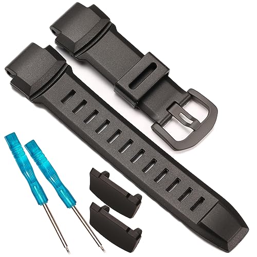 18 mm Harz Armband kompatibel mit Casio Pro Trek Prg260 Armband Pathfinder Ersatzband PRG550 PRW3500 Herren Armband Wasserdichtes Silikon Armband Zubehör (Schwarz Schwarze Schnalle) von XBHSW