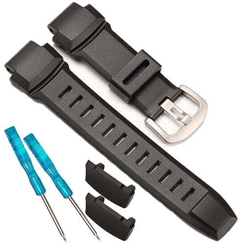 18 mm Harz Armband kompatibel mit Casio Pro Trek Prg260 Armband Pathfinder Ersatzband PRG550 PRW3500 Herren Armband Wasserdichtes Silikon Armband Zubehör (Schwarz Silber Schnalle) von XBHSW