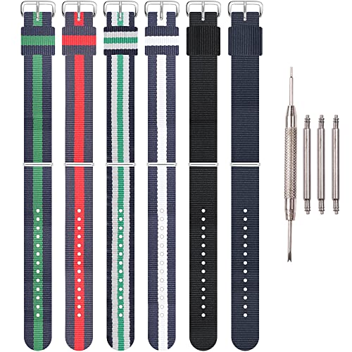 6 Stück Premium Nylon Armband Damen Farbe Slip-Thru Strap Uhrenarmband Ersatz Herren Armband (Rot 14 mm Silber Schnalle) von XBHSW