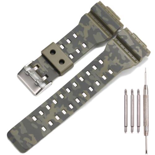 Harz Ersatzbänder kompatibel mit Casio G-Shock GA100 GA-100 GA-120 GA110 GD-120 GD100 Uhrenarmband (Camouflage militarygreen) von XBHSW