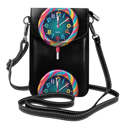 XBKGOHA Kleine Handy-Geldbörse, 19,3 x 12,4 cm, Lollipop-Uhr-Druck, Leder, Crossbody-Klappe, Handytasche für Damen, perfekt für Spaziergänge, Camping von XBKGOHA